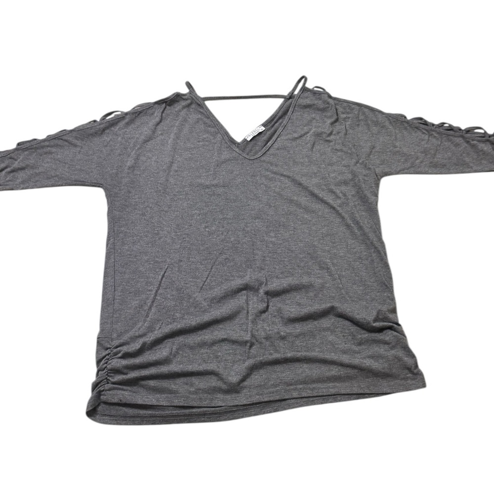 Elesol | Women's Gray V-Neck Cold-Shoulder Tunic Top Size XXL